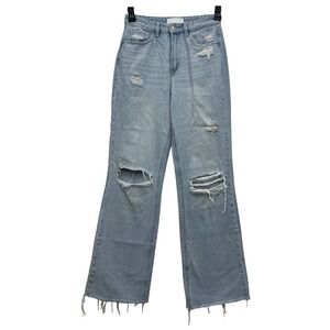 Vervet Blue Wide Leg Light Wash Distressed Jeans Size 26 Raw Hem
